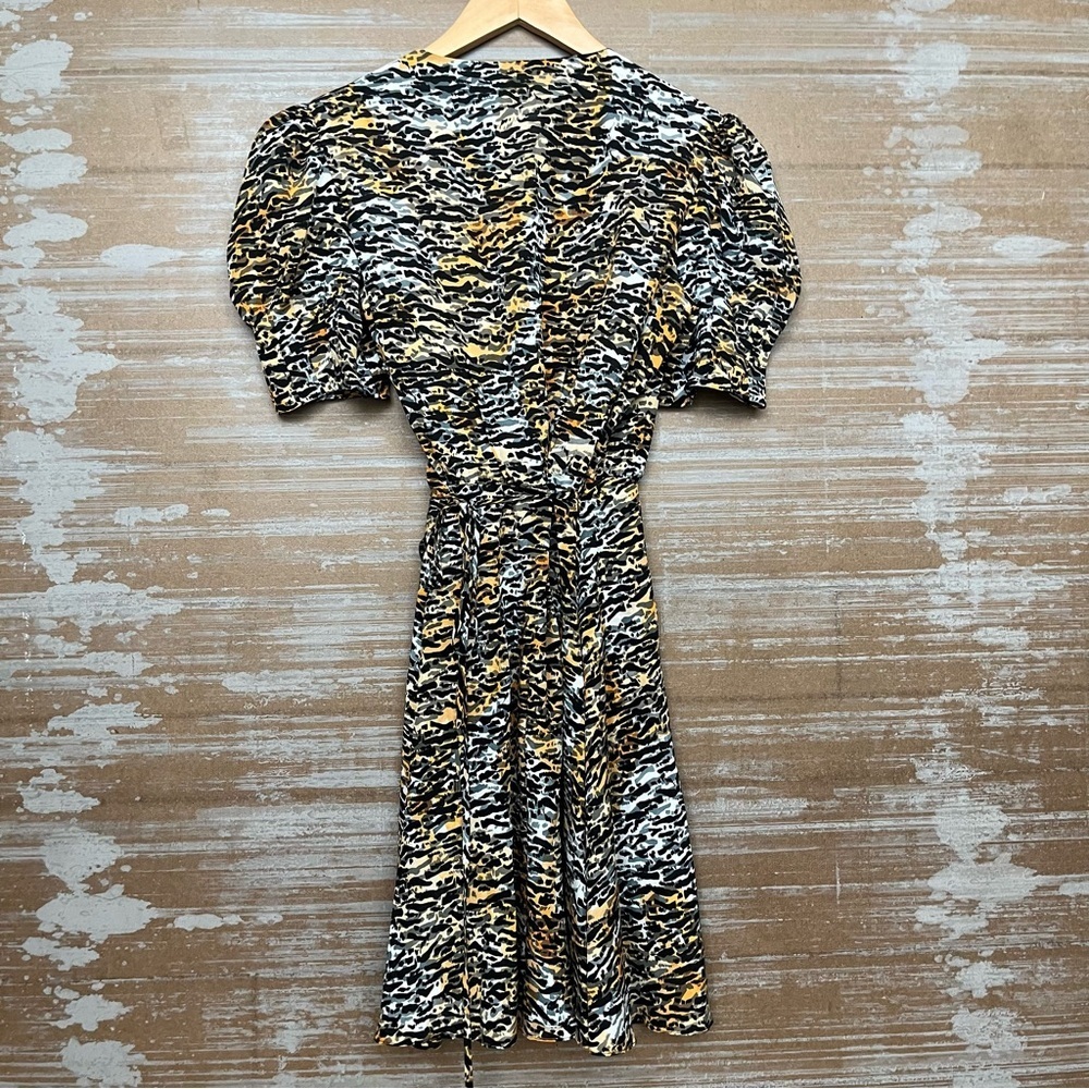 Saloni Ink Tiger Silk Wrap Dress Preppy Cocktail Event Wedding Womens 4 - Picture 5 of 6